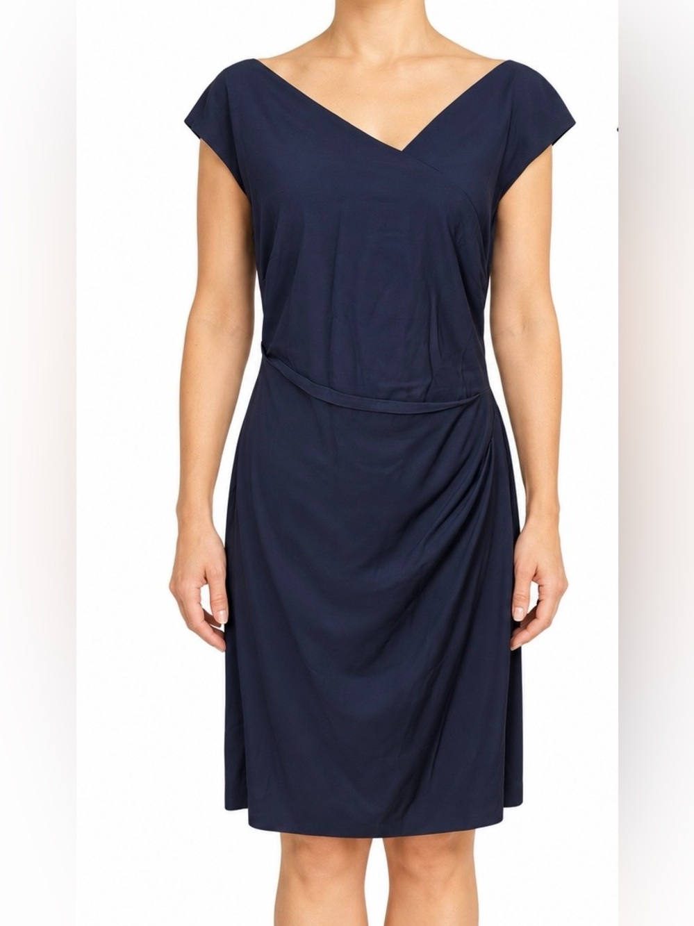 Philosophy di Alberta Ferretti Navy Cap Sleeve Draped Dress Size 10
